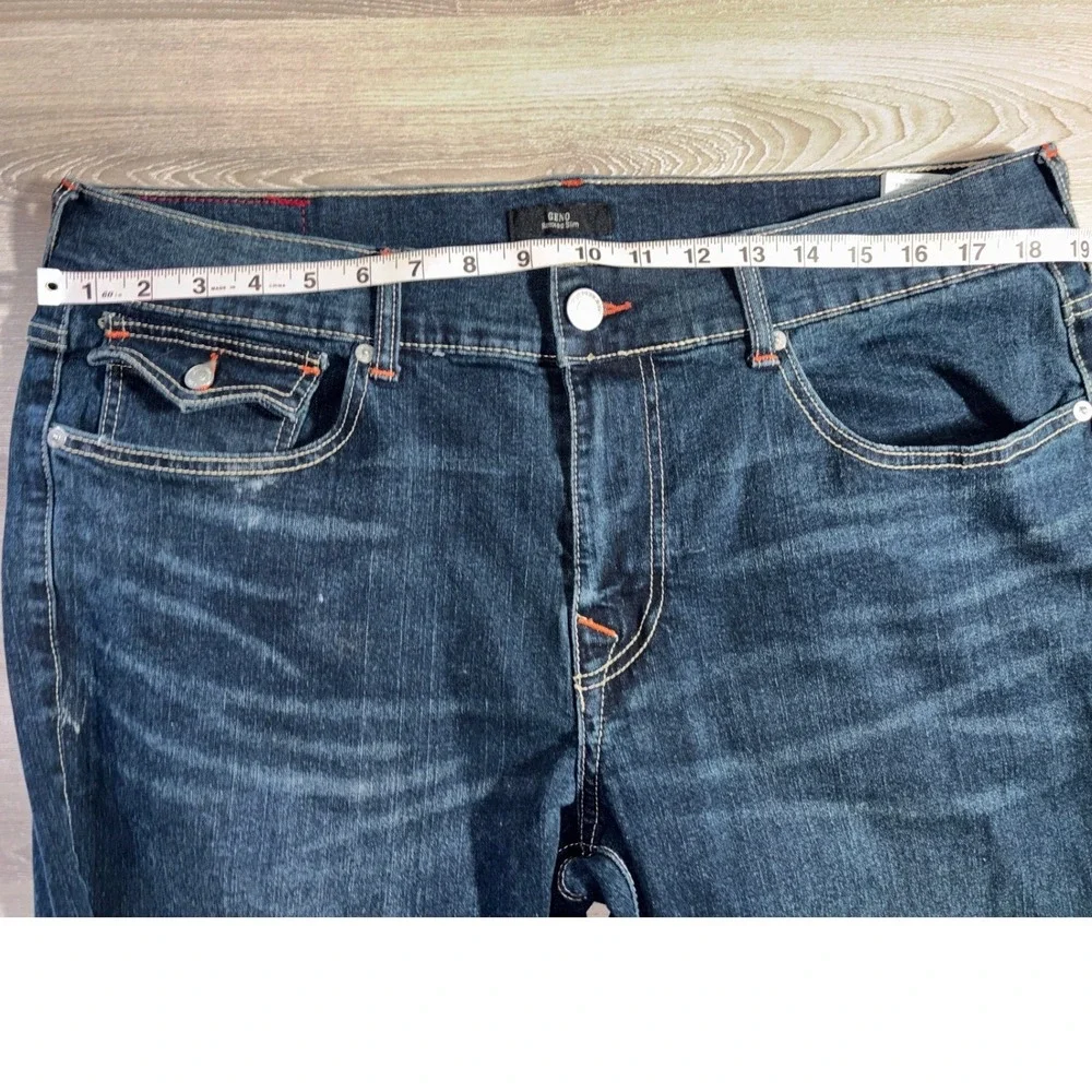 NWOT True Religion Mens 36 Geno Relaxed Slim Jeans Dark Wash Orange Stitch Y2K